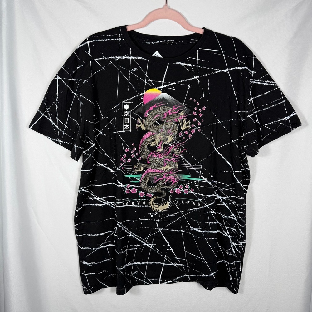 Original Gravity NWOT Black Graphic Short Sleeve T-Shirt Japanese Dragon Size XL